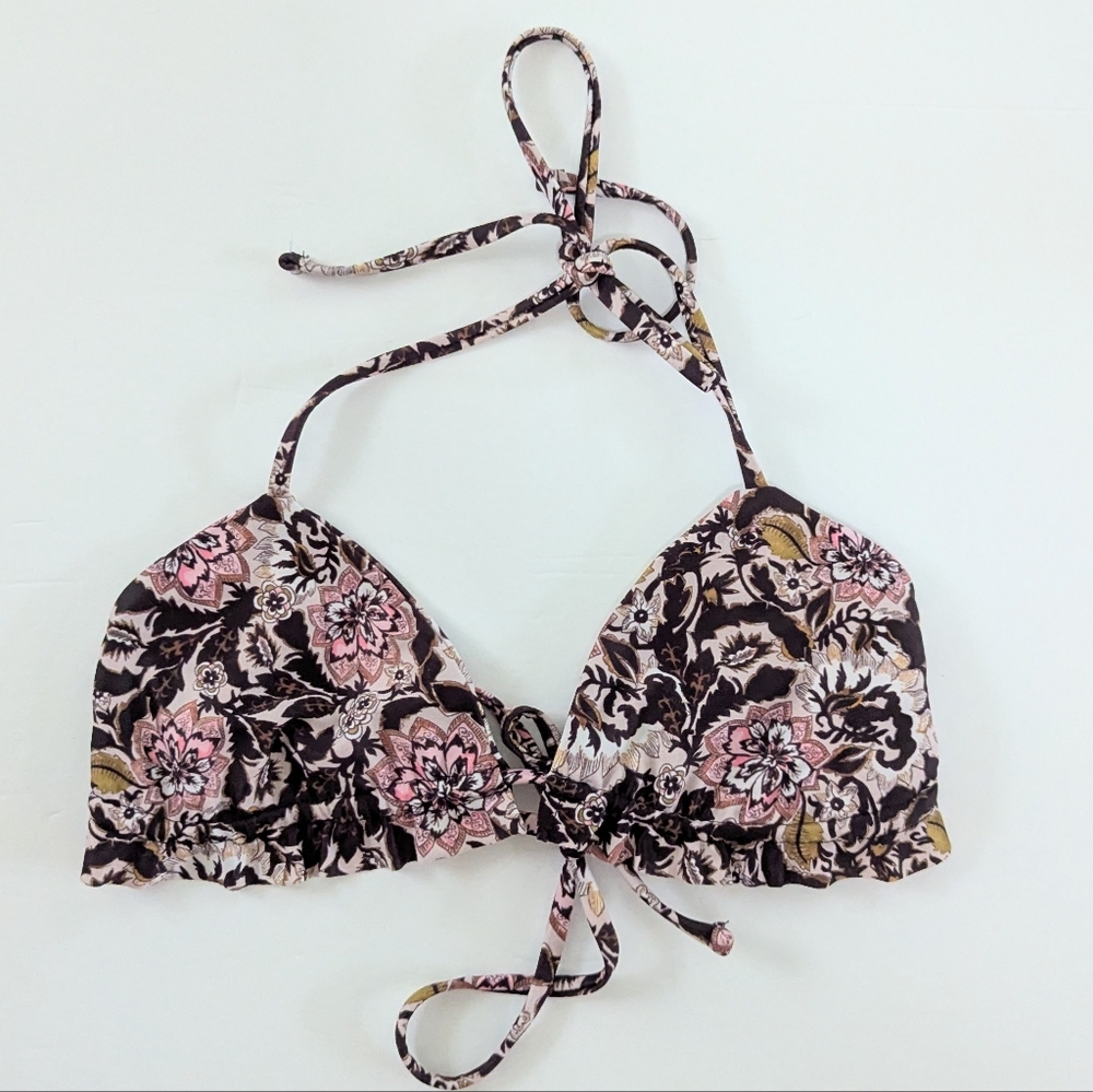 Beach Riot + Stone Cold Fox Chloe Bikini Top Floral Print Tie Straps Small S